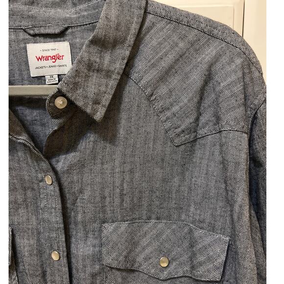 Wrangler Plus Size 3X Pearl Snap Front Denim Dress Western Boho Indie Festival - Picture 6 of 7